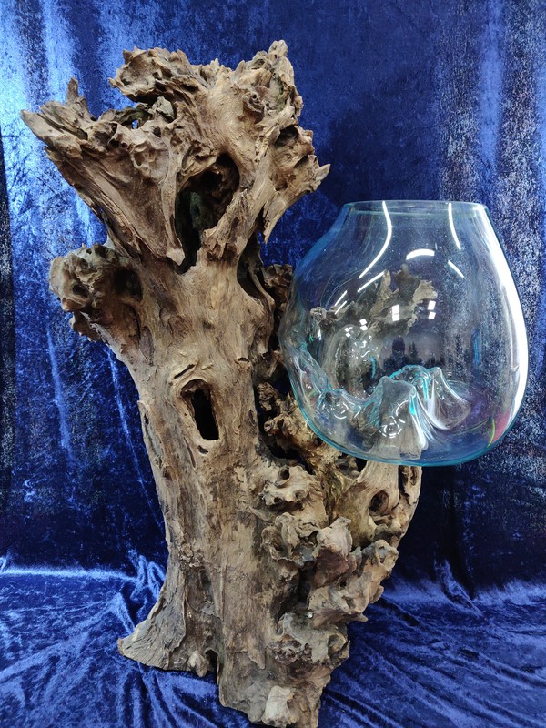Glas auf Baumwurzel, ca. 90cm